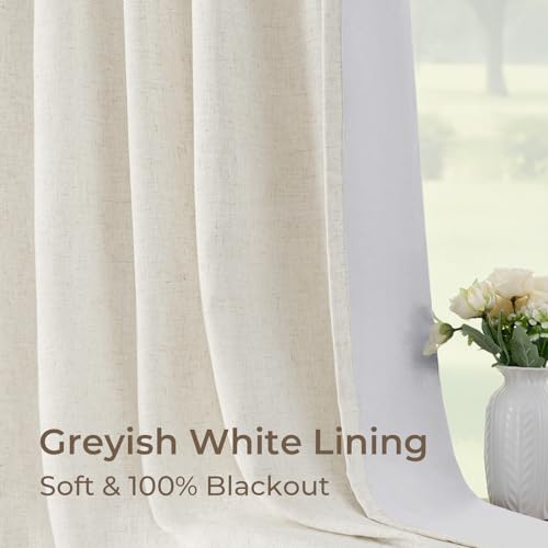 Pinch Pleated Blackout Curtains 95 Inch Long, Linen Blend, 100% Blackout Drapes with 20 Hooks, Ideal for Bedroom and Living Room, 40" W x 95" L (Pack of 2), Natural