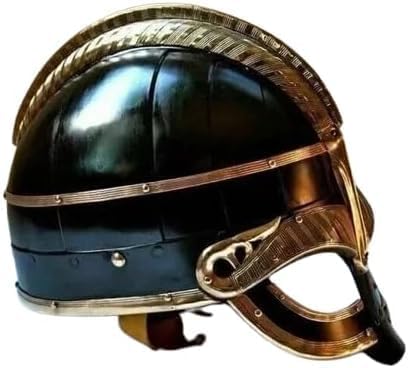 Medieval Knight Armor Helmet Steel, Brass Accents, Viking Style