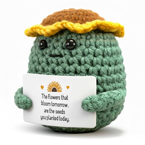 iewrtcin Knitted Doll, Positive Sunflower, College Freshmen Student Gifts, Back to School Supplies for Teen Boys Girls, Emotional Crochet Inspirational for High Middle School