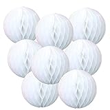 Happy Spring 新年 結婚 飾り 付け ハニカム ボール 8個 セット (10cm, 白)