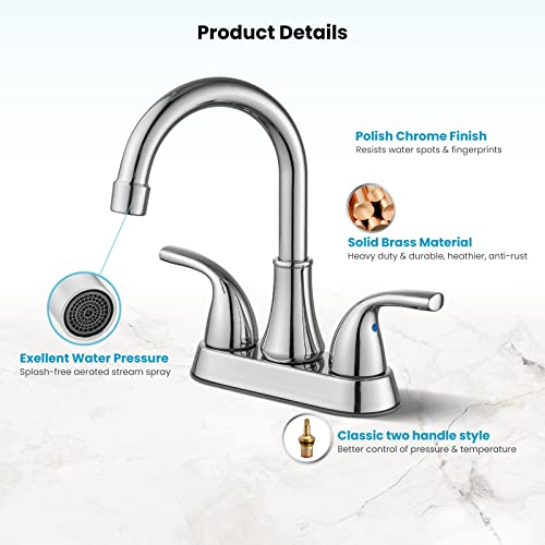 Gotonovo Chrome Polished 2 Hole Bathroom Sink Faucet 4 Inch Centerset Lavatory Mixer Tap Deck Mount 2 Handles With Pop Up Drain And Water Supply Lines thumb #3