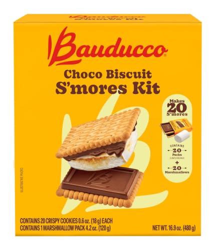 Bauducco Choco Biscuit S’mores Kit – Individually Wrapped Packs with Chocolate Biscuits and Marshmallows for Easy S’mores Making, 16.94 oz (Pack of 20)