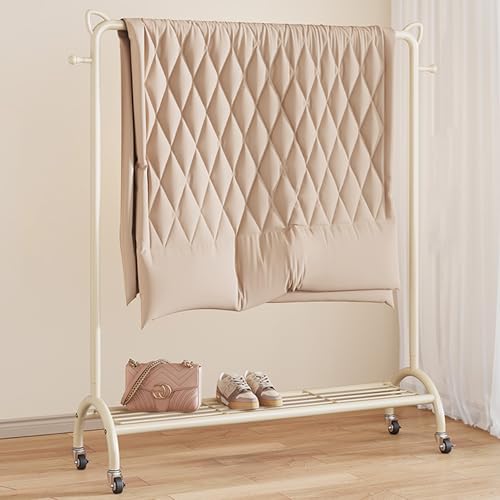 BVDHASDBT Armadio Portatile Guardaroba Appendiabiti in Metallo, for Appendere Vestiti con Ruote Robuste E Ripiani Stendibiancheria da Esterno, con Ripiano Inferiore(White,60cm)