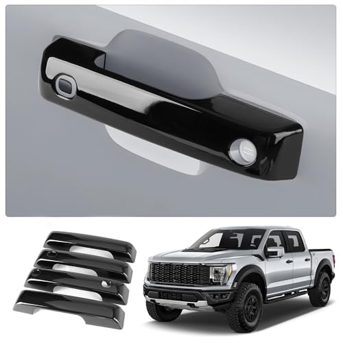 LUNQIN Car Door Handle Cover for Ford F-150 2021-2025，F-250 Super Duty 2023-2025，F-350 Super Duty 2023-2025 Auto Exterior Accessories Handle Protectors Covers Wrap Decoration ABS Gloss Black