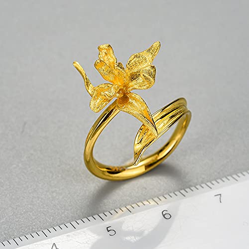Bague ajustable en argent S925 pour femme avec motif fleur d'iris élégant