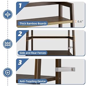 HITNET Ladder Bookshelf, Bathroom Storage 4 Tier Bamboo Shelf Freestanding Open Bookcase for Living Room Kitchen Entryway, Walnut HITNET Ladder Bookshelf Bathroom Storage 4 Tier Bamboo Shelf Freestanding Open Bookcase for Living Room Kitchen Entryway Walnut