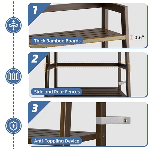HITNET-Ladder-Bookshelf-Bathroom-Storage-4-Tier-Bamboo-Shelf-Freestanding-Open-Bookcase-for-Living-Room-Kitchen-Entryway-Walnut HITNET Ladder Bookshelf Bathroom Storage 4 Tier Bamboo Shelf Freestanding Open Bookcase for Living Room Kitchen Entryway Walnut