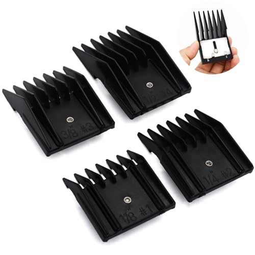 4 Pieces Professional A5-Style Animal Clipper Attachment Guard Guide Cutting Combs Set 76926-900 1/8 1/4 3/8 1/2 Compatible with Oster Classic 76 A5 Andis AG BG Wahl KM Pet Groomers (Black)