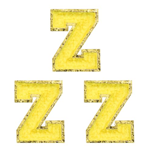 MECCANIXITY 2" Chenille Iron on Letter Patches Yellow Letter Z 3pcs