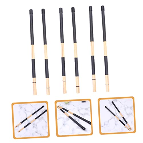 Set de 3 pares de escobillas para batería de bambú, baquetas resistentes para percusión miniatura 4