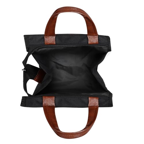 Image of LOREM Faux Leather Black Color Insulated Lunch Tote with Handle, Waterproof Reusable Lunch Bag for School, Office, Camping, Outdoor Activities (Blue), 8.5 Litre