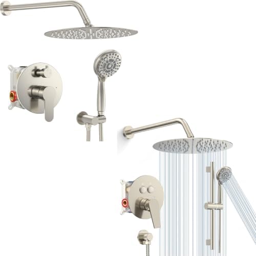 SR SUN RISE 2-in-1 Shower Bundle – 12" High‑Pressure System + 12" Rain Combo Set with Handheld, Slide Bar & Valve – Polished Chrome (2 Complete Kits) image 2