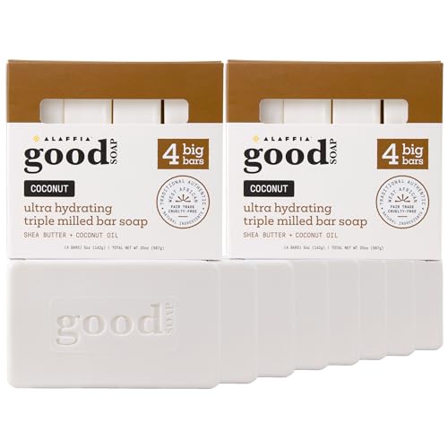 Alaffia Good Soap Coconut 2-Pack (8 Bars) Long-Lasting Triple-Milled with Fair Trade Shea Butter