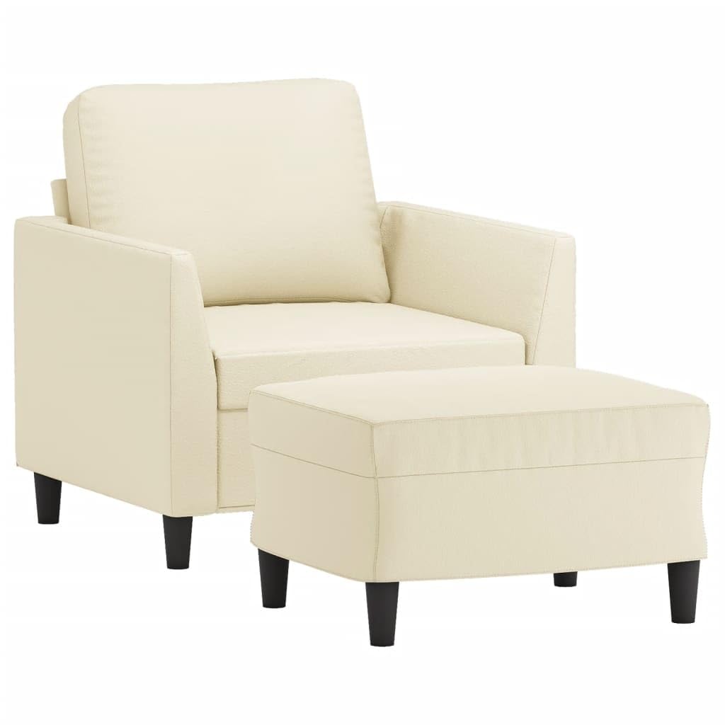 Fotel z kremowym stołkiem, komfortowy fotel ze stołkiem do relaksu, styl 60 cm, sztuczna skóra