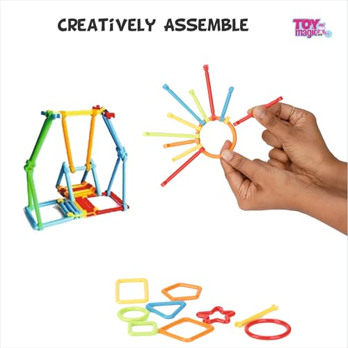 Image of ToyMagic StrawStix Construction Set for Kids - 500 Pieces STEM Building Toys, Flexible Colorful Straws & Connectors for Creative Play, Towers, Shapes, Structures - Non-Toxic Safe for Ages 3+