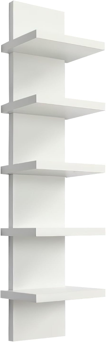 YEXEXINM 5 Tier Wall Shelf Unit White Vertical Column Shelf Floating Storage Home Decor Organizer Narrow Smooth Laminate Finish Utility Shelving Tall Tower Design for Living Room Bedroom Kitchen