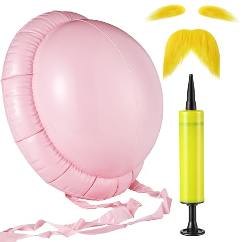 3 Pcs Halloween Yellow Mustache and Eyebrows Fake Beard Inflatable Belly Filler Cosplay Props for Halloween Costume Party Accessories Men Women