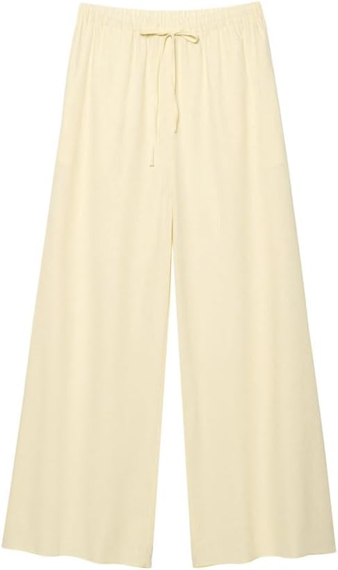 Women's Two-Piece Suit With Lace Short Puff Sleeve Shirt Top Solid Color Loose Pants Suit