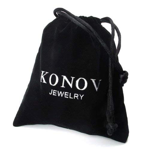 KONOV 8", Leather Mens Bracelet Stainless Steel Charms Clasp, Black Silver - 8 inch