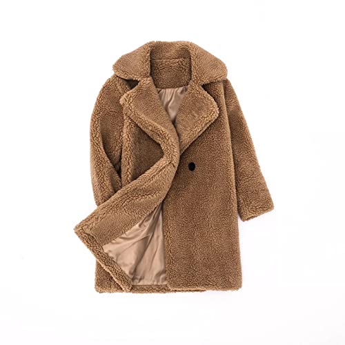 Baby Girls Faux Fur Teddy Long Coat Toddler Kids Winter Polar Fleece Jacket Warm Trench Button Outwear Clothes Coffee