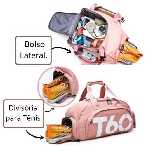 Bolsa Mala T60 Academia Bagagem Viagem de bordo bolso impermeável estilosa e com compartimento separ
