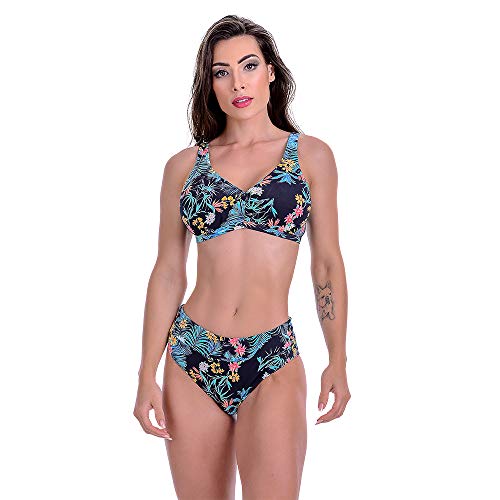 Biquíni Cintura Alta Sem Bojo Floral Preto Summer Soul (GG)