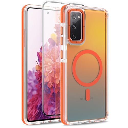 Image of Magnetic Case for Samsung Galaxy S20 FE 5G [Compatible with Magsafe] [Cute Fashion Fluorescent Design] [1 Screen Protector] Slim Translucent Matte Case for Galaxy S20 FE 5G 6.5 inch, Orange