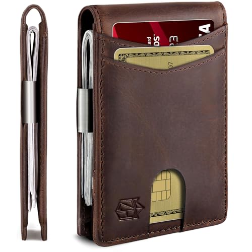 Zitahli Genuine Leather Wallet for Men 12 Card Slim Mens Wallets Bifold RFID Blocking with Money Clip & ID Window Thin Minimalist Card Holder Wallet with Gift Box
