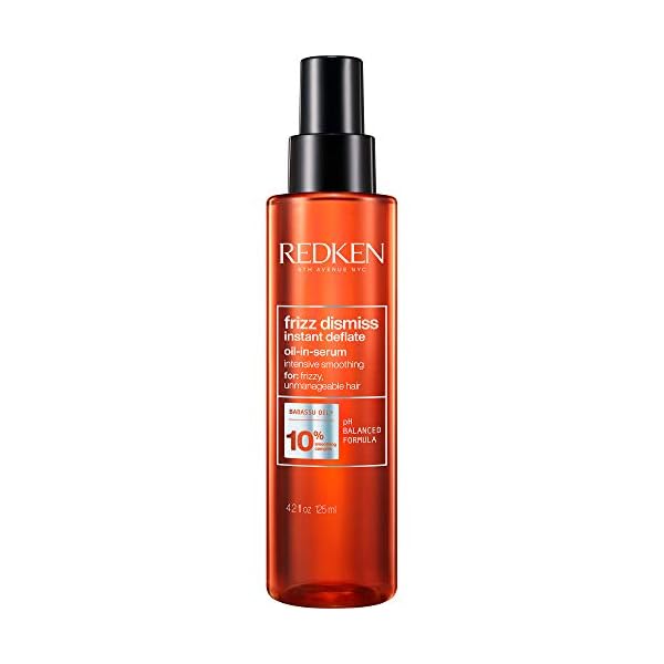 Redken Frizz Dismiss Instant Deflate Oil-In-Serum | For Frizzy Hair | Enhances Smoothness & Shine | With Babassu Oil | Sulfate Free | Packaging May Vary, 4.2 Fl Oz