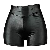 YiZYiF Damen Metallic Shorts Hot Pants Sport Laufen Yoga Fitness Tanz Shorts Kurze Hose Hoch Taille Disco Party Rave Gogo Outfit Schwarz D S