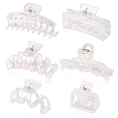 Cwjcytnsn 6Pcs Clear Claw Clips, Large Iridescent Clear Hair Clips For Women, Transparent Colorful Rectangular Square Hair Claws, Big Banana Jaw Clips For Girls Thick Thin Curly Hair Accessories #TOP16