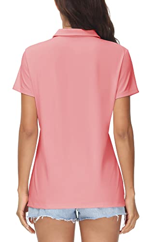 Magcomsen Women's Polo Shirts For Work Uv Sun Protection Shirts Short Sleeve Girl Polo Uniform Shirt Pink Athletic Workout T Shirts Collared Golf Tops,Xl #TOP2