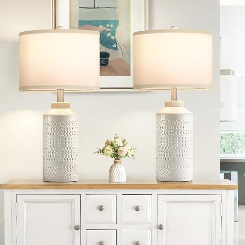 Spclsim Set of 2 Modern Cream White Ceramic Table Lamps,