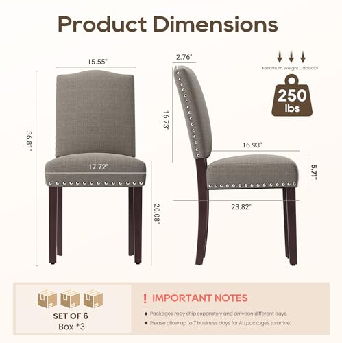 Image of Upholstered Dining Chairs Set of 6 with Thickened Seat Cushion, Wooden Mid-Century Modern Fabric Farmhouse Kitchen Chairs for Dining Room Living /Restaurant /Reading Room