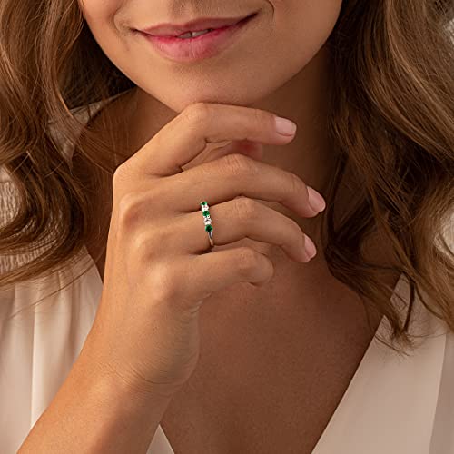 Peora Simulated Emerald Half Eternity Ring For Women 925 Sterling Silver, 0.50 Carat Total, Dainty Trellis Band, 3.5Mm, Size 8 #TOP1