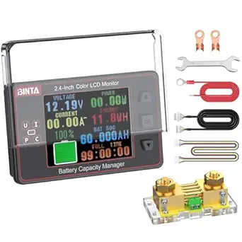 BINTA 500A Battery Monitor Shunt 8-100V with 2.4-Inch Color Screen for Lithium and Lead-Acid Batteries