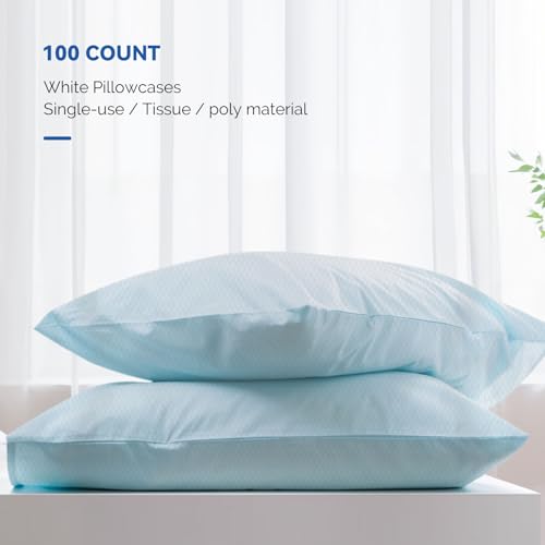Image of JMU 100PCS Disposable Pillowcases Blue, 21 inch x 30 inch,1 Ply Tissue 1 Ply Poly Film, Single Use Pillow Case for Hospitals Medical Supplies