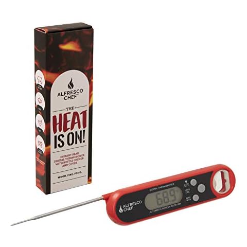 Alfresco Chef Instant Read Digital Thermometer with Bottle Opener and Cover. Temperature Food Probe for Cooking, BBQ, Meat & Fish. Perfect for Oven & Grill use Cover