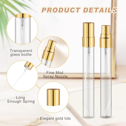 30 Pack Empty Mini Glass Spray Bottle Refillable Fine Mist Perfume Atomizer Portable Travel Sample Spray Bottles Containers For Perfume Essential Oils Cosmetics Liquid (clear bottle, 10ml)3