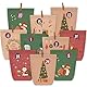 KOHMUI Adventskalender zum Befüllen, 24 Weihnachtskalender Papiertüten zum Selber Basteln, Adventstüten mit 1-24 Zahlensticker zum Selbst Füllen