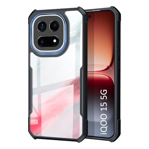 NSTAR Shock Proof Clear Protective Back Case for iQOO 15 5G | Acrylic Crystal Clear 360 Degree Protection- (PC & TPU, Black Bumper)