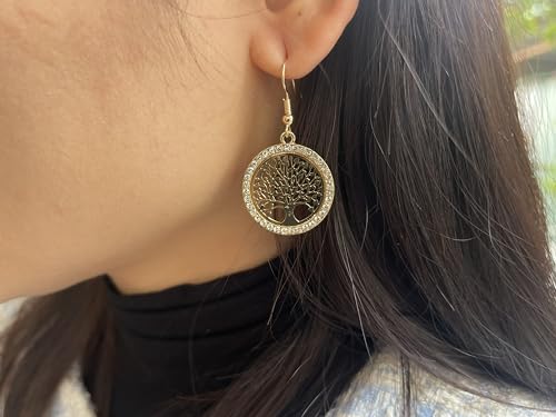 Gold Silver Plated Tree of Life Drop Earrings For Women Korean Fashion Earrings Trend Jewelry Best Friend Gift (KC Gold)3