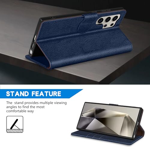Image of ZZXX for Samsung Galaxy S25 Ultra Wallet Case with [RFID Blocking] Card Slot Kickstand Magnetic Closure Leather Flip Fold Protective Phone Case for Galaxy S25 Ultra 5G Case Wallet(Blue-6.8 inch)