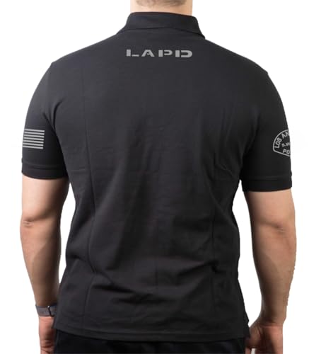 FEUER1 Polo Black, L.A.P.D. SWAT, California, Flag, Nero , S