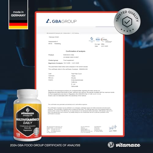 Multivitaminas Completo en Dosis Altas, 13 Vitaminas A, B, C, D, E, K, sin Yodo, 120 Cápsulas Vegetales para 4 Meses, Suplemento sin Aditivos Innecesarios, Calidad Alemana - imagen 7