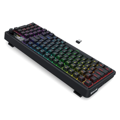Image of Redragon K719 Wireless Gasket Gaming Keyboard w /Hype Screen & Knob, 95 Keys Mechanical Keyboard, Easy-Control 1.14'' TFT Info Display, 5-Layer Noise Dampening, Custom Linear Switch, Essential Black
