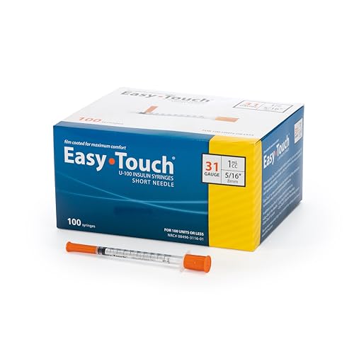 Image of Easy Touch 31 Gauge U-100 Insulin Syringes (31G 1cc 5 /16 inch) with 5 /16 inch Short Needle, 1cc (100 Unit Capacity), Bold Markings for Accurate Dosing, Disposable, Box of 100