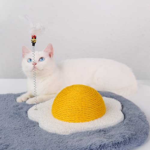 Rascador redondo para gatos de sisal con poste y bola miniatura 5