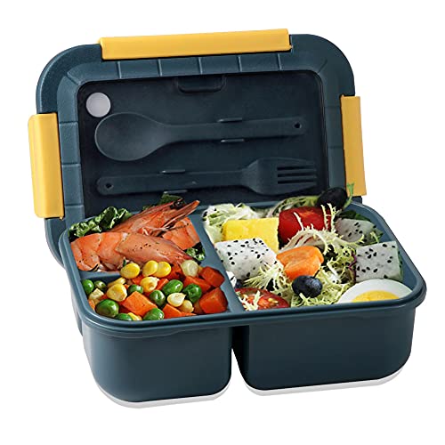 Iteryn 3 Compartments Bento Box for Adults Kids, Leakproof Bento Box Adult Lunch Box Reusable with Spoon & Fork, Food-Safe Bento Lunch Box Meal Prep Containers is Suitable for School, Office, Picnic