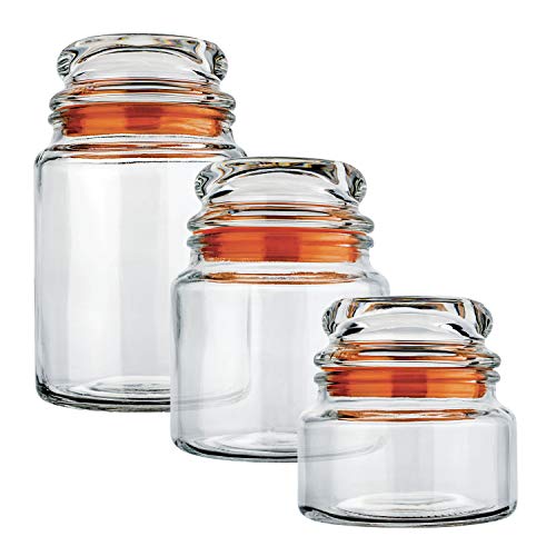 Conjunto Potes de Vidro Multiuso, 3 Peças, Laranja, VDR1129-LR, Euro Home